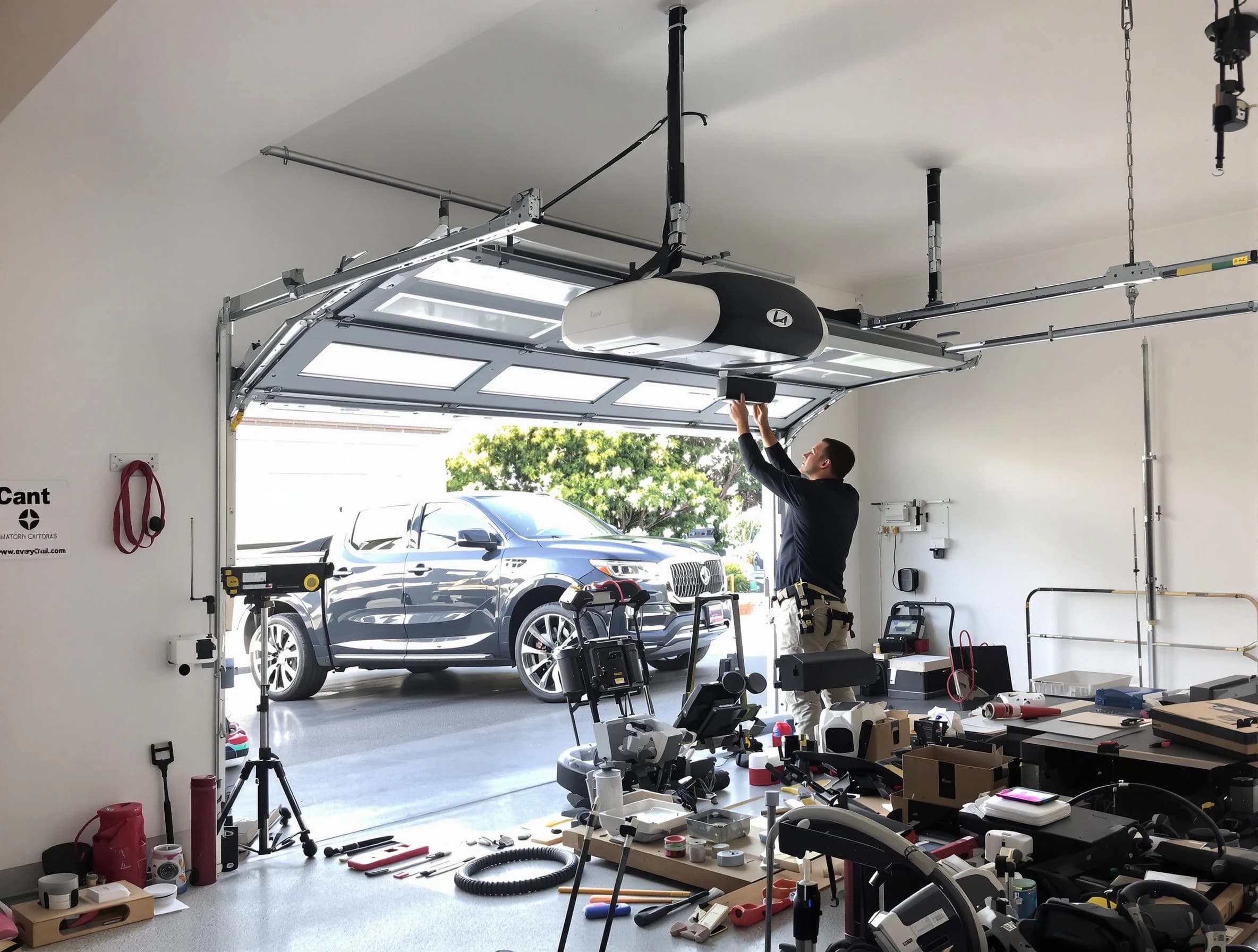 Glen Allen Garage Door Repair specialist installing smart garage door opener system in Glen Allen home