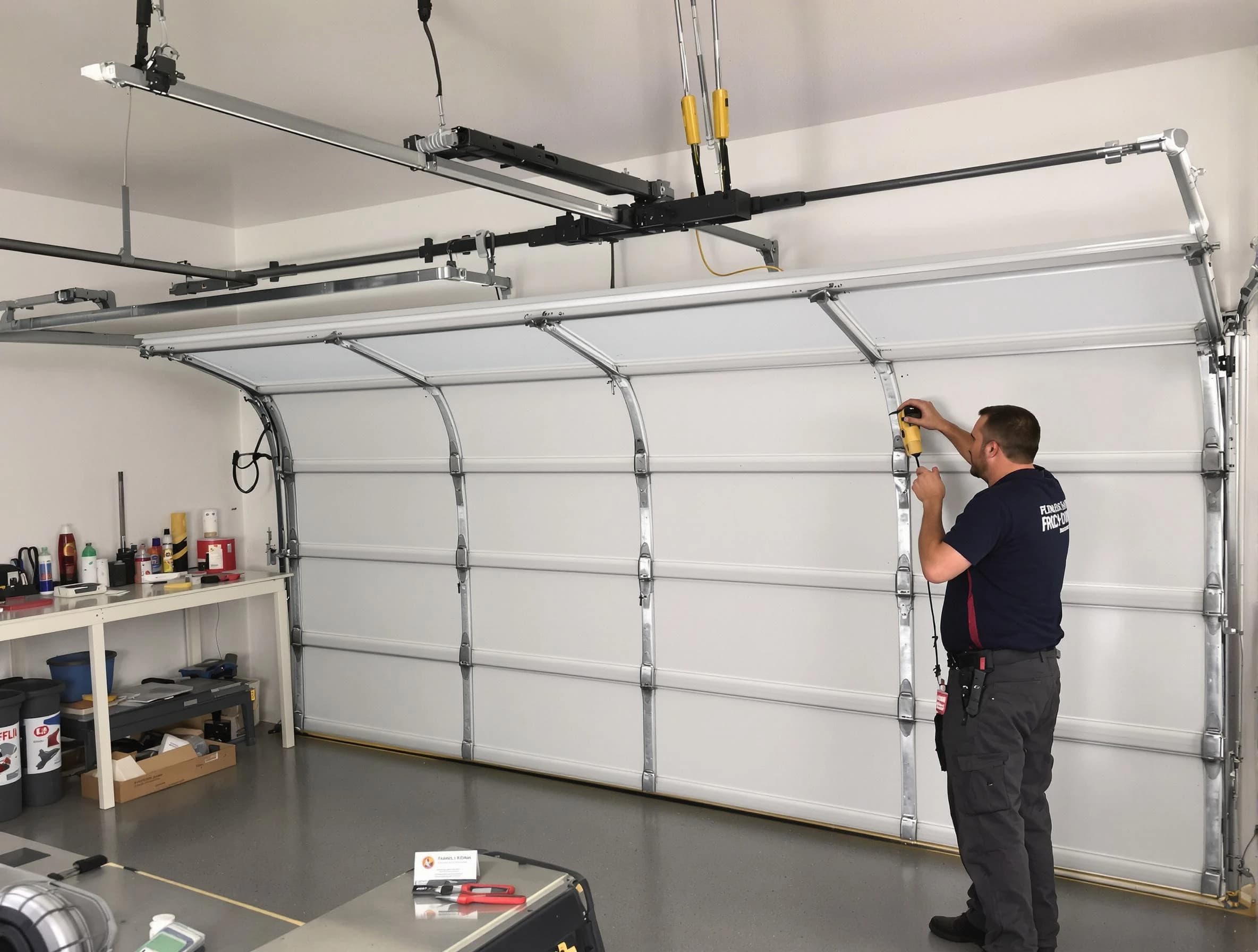 Glen Allen Garage Door Repair certified technician performing overhead door system repair in Glen Allen