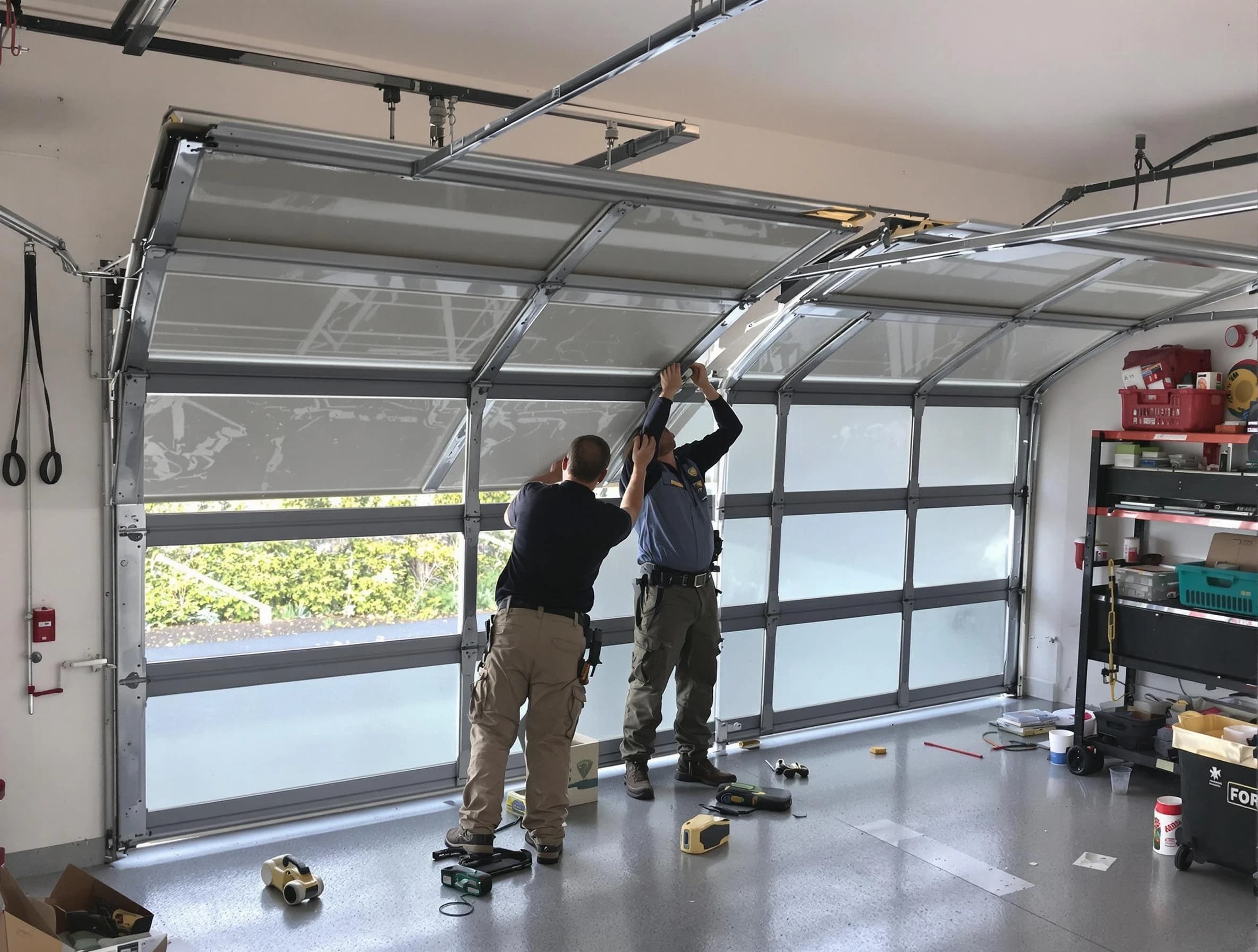 Glen Allen Garage Door Repair expert performing precise panel replacement on Glen Allen garage door