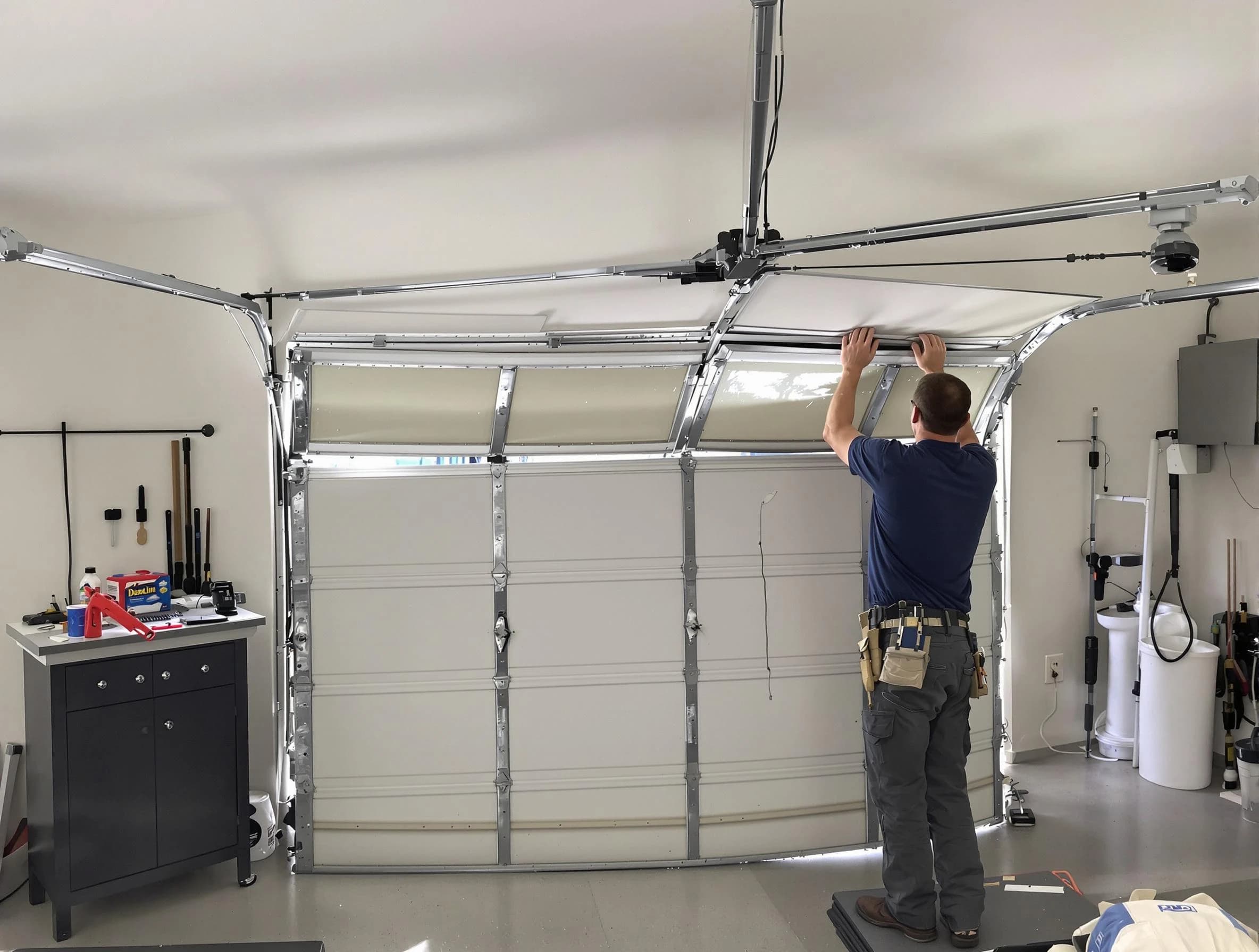 Glen Allen Garage Door Repair specialist performing precise section replacement on Glen Allen garage door