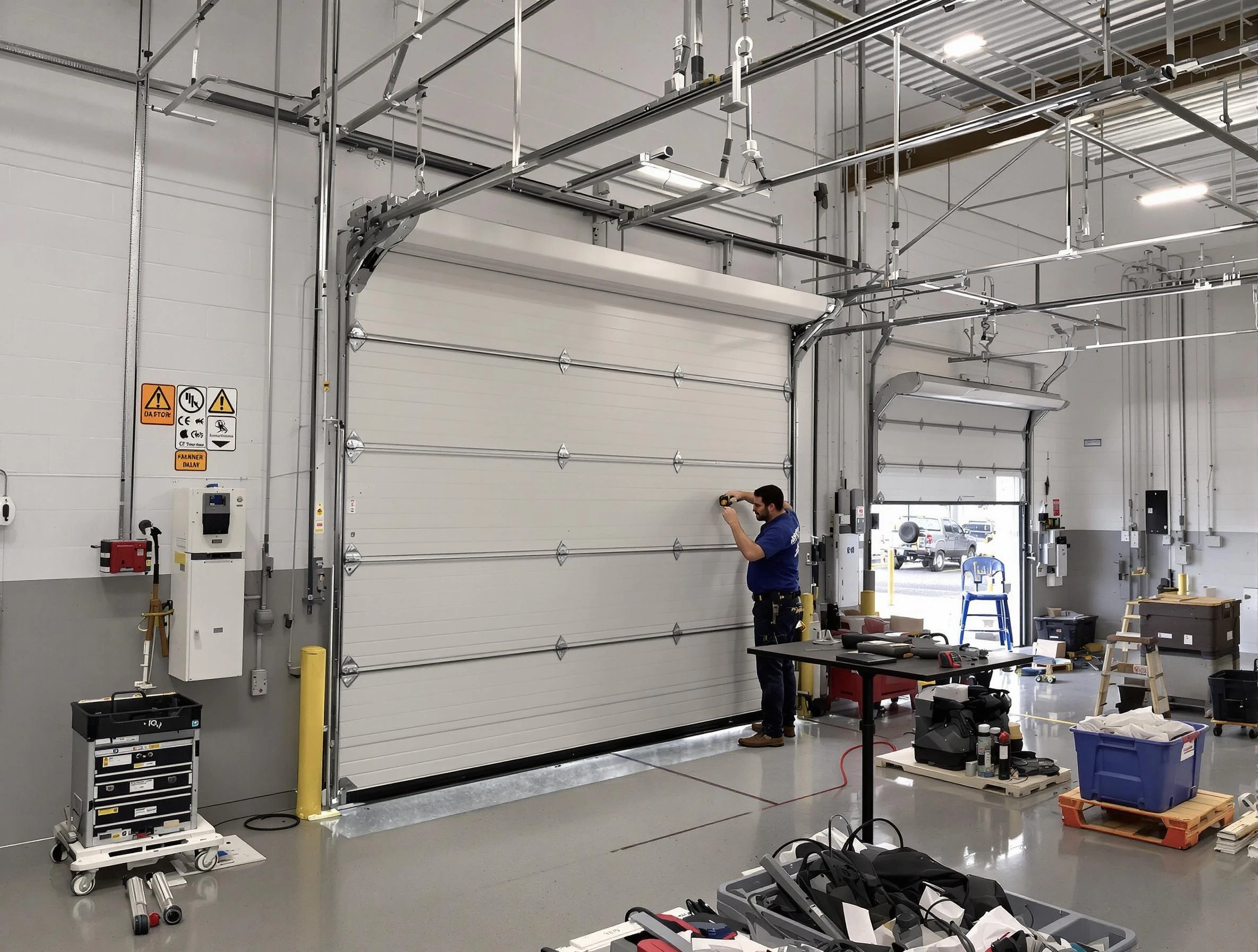 Commercial garage door repair being performed by Glen Allen Garage Door Repair expert in Glen Allen