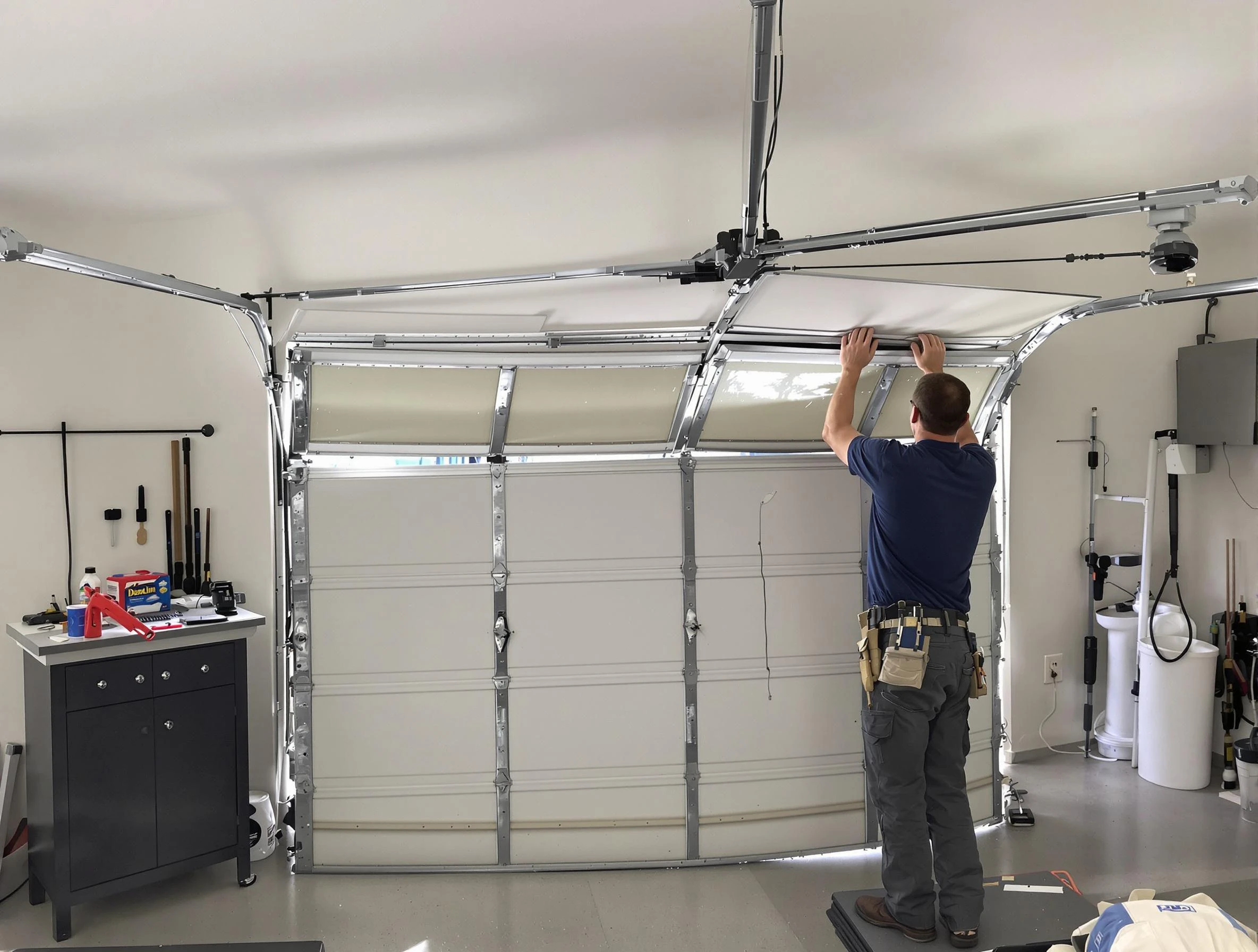 Glen Allen Garage Door Repair specialist performing precise section replacement on Glen Allen garage door