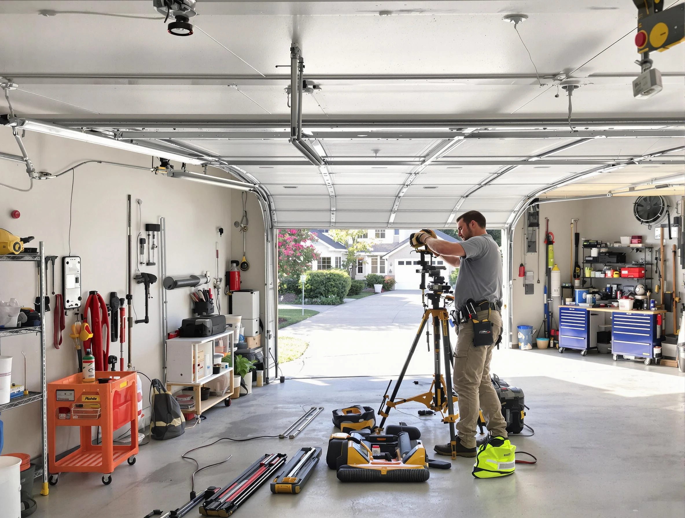 Glen Allen Garage Door Repair specialist performing laser-guided track alignment in Glen Allen